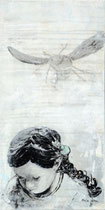 FRAGIL 10, Acrylfarbe, Buchseiten , Bleistift auf Lw. 30 x 60 cm 