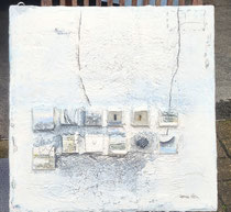 Was zählt 1, Acrylfarbe, Marmormehl, Insekten, Zeichenstift auf Lw. 50 x 50 cm