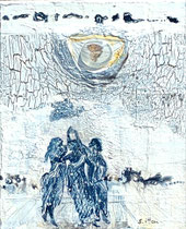 La Prima vera 2, Acrylfarbe, Schmetterlingsflügel - Einschlüsse  30 x 20 cm