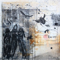 LA PRIMAVERA  1, Acrylfarbe, Holz, Zeichenstift auf Lw. 70 x 70 cm