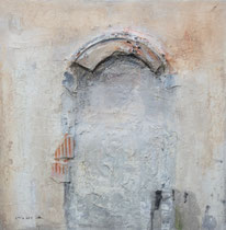 Das Tor , Marmormehl, Sand, Terracotta, Zeichenstift auf Lw. 80 x 80 cm