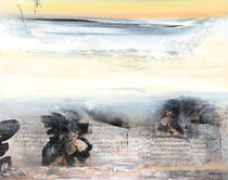 Die Gedanken sind frei, Acrylfarbe, Collagendruck, Zeichenstift auf Lw. 80 x 100 cm