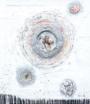 Königskammer 1, Acrylfarbe,mixed media, konservierter Frosch , 70 x 50 cm auf Lw. 