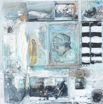 Fraternité, Acrylfarbe, Holz, Marmormehl, Insekt, auf Lw., 100 x 100 cm