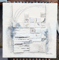 Was zählt 2, Acrylfarbe, Marmormehl, Insekten, Zeichenstift auf Lw. 50 x50 cm