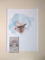 La libellule, aquarelle sur papier et sur photo ancienne