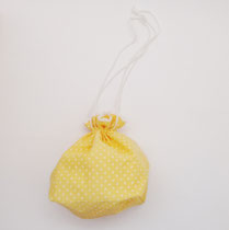 巾着129　黄色水玉&レース付き　260×140　¥500　＜お弁当用＞