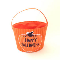 ハロウィン273　布バケツ　オレンジストライプ　250Φ300H  ￥1,500
