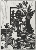 Stillleben mit Gitarre, Linolschnitt