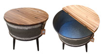 Barreño metal con patas y tapa madera. Ref 21887. 52x70