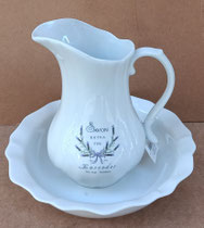 Palangana con jarra cerámica. Ref 60285. Jarra 22x16. Palangana 26 diámetro exterior. 20 diámetro interior. 