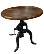 Mesa madera y hierro con manivela regulable en altura. Ref 16295. 60x60x60