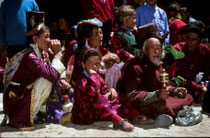 Spectators in their traditional clothing, festival in Phyang Monastery, Ladakh 1994