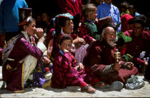 Spectators in their traditional clothing, festival in Phyang Monastery, Ladakh 1994