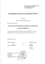 Final exam of occupational training as electrician 05/05/1987 
