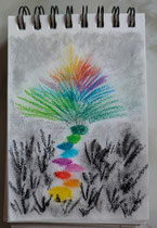 Regenbogenblume - Farbentwurf (Ölpastellkreide)