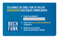 Rubbelkarte im Scheckkartenformat mit Code für einen kostenlosen Hörbuchdownload