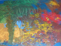 Dschungel mit Rahmen, Öl auf Malkarton, 40x30 cm