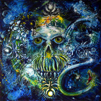 Fieberdämonen (Fever demons); Martin Welzel, 2024; 80 x 80 cm; Acrylfarbe auf Hartfaserplatte (Acrylic paint on hardboard)