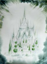 Luftschloß 3; Martin Welzel, 2024; 40 x 30 cm; Acryl, Farbstifte auf Aquarellpapier