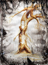 Winterwald; Martin Welzel, 2025; 61 x 45 cm; Tusche, Acryl, Farbstifte auf Aquarellpapier