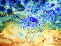 Fieberdämonen II; Martin Welzel, 2025; 46 x 61 cm; Acryl, Farbstifte auf Aquarellpapier