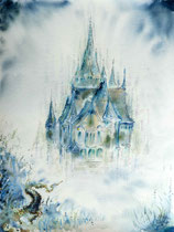 Luftschloß 1; Martin Welzel, 2024; 40 x 30 cm; Acryl, Farbstifte auf Aquarellpapier