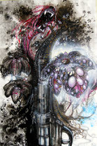 Mr. Thorns Blüte; Martin Welzel 2013; 65 x 50 cm; Tusche, Acryl, Farbstift auf Aquarell-Papier