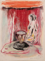 「幕間ー1」紙にパステル2022年 /"Between Curtains-1", pastel on paper, 750x550mm, 2022