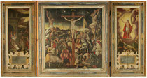 Lohmen (Sächs. Schweiz), Philippuskirche: Flügelaltar von Heinrich Göding d. Ä., 1575, 156 x 300 cm, Tempera und Öl auf Lindenholz (vor der Restaurierung)