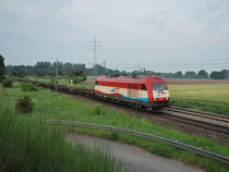 Die 420 14 der EVB fährt am frühen Morgen des 21.5.09 mit leeren Containertragwagen auf der KBS380 Richtung Bremen.