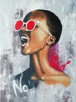 "No" (Fotovorlage Tiago Chediak), Acryl auf Leinwand, 80 x 60 cm  in Privatbesitz