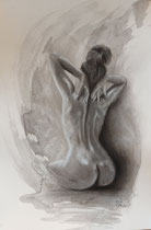 Daydreamer II,  Kohle auf Aquarellpapier 40 x 50 cm gerahmt (silber) mit Passepartout