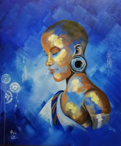 "Nubia" (starke schwarze Frau), Acryl auf Leinwand im Schattenfugenrahmen, 50 x 60 cm