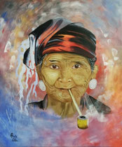 "Sherab" (bedeutet "Weisheit"), 50 x 60 cm Acryl auf Leinwand im Schattenfugenrahmen mit Silberkante 