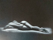 "Die Träumerin II", weiße Kohle auf schwarzem Papier 30x40cm ungerahmt 