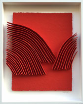 René Galassi Calicots et pigments-papier Moulin de Larroque en bas relief-pigments rouges -Galerie Gabel-Biot-côte d'Azur