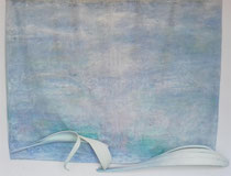 calma y equilibrio calmness and balance   156 x 224 cm   with painted seed pods from palm trees