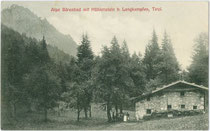 Bärnbadalm und Höhlenstein in den östlichen Brandenberger Alpen. Lichtdruck 9 x 14 cm; Impressum: Rud(olf). Berger, Wörgl 1907. Inv.-Nr. vu914ld00252