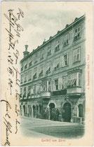 Ehemaliger Gasthof “zum Bären” in Hall in Tirol, Salvatorgasse 2. Lichtdruck 9 x 14 cm; Impressum: A(lfred). Stockhammer, Hall in Tirol; postalisch gelaufen 1900.  Inv.-Nr. vu914ld00061