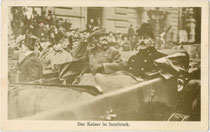 Kaiser Karl in Innsbruck aus Anlass der Eröffnung einer Ausstellung über die Leistungen der Kaiserjäger im Weltkrieg. Heliogravüre 9 x 14 cm; Aufnahme: Schuhmann, Verlag Brüder Kohn Wien 1918.  Inv.-Nr. vu914hg00042