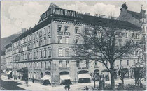 Hotel „Kreid“ in Innsbruck, Innere Stadt, Bozner Platz 3 Ecke Meinhardstraße (Abriss 70er Jahre d. 20. Jh.). Lichtdruck 9 x 14 cm ohne Impressum um 1915.  Inv.-Nr. vu914ld00016