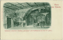 Alter Rathaussaal der Stadt Klausen am Eisack im ehemaligen Gasthaus "zum Lamm" (heute "Walthersaal") aus dem 15. Jahrhundert. Lichtdruck 9 x 14 cm; Impressum: Verlag Otto Schmidt, Wien IV. um 1900.  Inv.-Nr. vu914ld00261