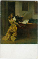 "Kreuzersonate". Farbautotypie 9 x 14 cm nach einem Original von René Prinet. Impressum: E. A. Seemann, Leipzig um 1905.  Inv.-Nr. vu914fat 00105