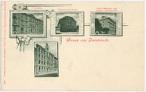 Innsbrucker Bildungsbauten um 1900: Turnhalle, „Alte“ Handelsakademie (Reinhart'sches Haus), Mädchen-/Höhere-Töchter-Schule, Gilmschule in Innsbruck. Lichtdruck 9 x 14 cm; Verlag Lorenz Neurauters Nfg., Innsbruck, um 1900.  Inv.-Nr. vu914ld00061