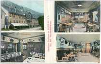 Gasthaus „Badhaus“, bis 1786 Landesfürstl. Fischmeisteramt, dann Dr. Schlechters Badekuranstalt, heute Wohnhaus in Mühlau, Stadt Innsbruck, Anton-Rauch-Str. 30. Farblichtdruck 9 x 14 cm; Impressum: A(lois). Dalus, Hötting um 1910.  Inv.-Nr. vu914fld00040