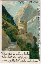 Nach Ende der venezianischen Herrschaft Anfang 16. Jh. erbaute Bastion. Chromolithographie 9 x 14 cm; Entwurf: M(ichael). Zeno Diemer; Kunstanstalt Othmar Zieher, München um 1895.  Inv.-Nr. vu914clg00012