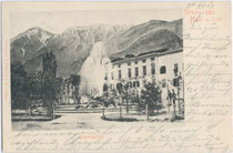 Ehemaliger Gasthof “Krapf” am Westende des Unteren Stadtplatzes (ehemals Doganaplatz) in Hall. Lichtdruck 9 x 14 cm; Impressum: B. Lehrburger, Nürnberg; postalisch gelaufen 1907.  Inv.-Nr. vu914ld00031