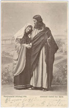 Szenenbild "Abschied Christi von Maria" beim Brixlegger Passionsspiel 1903. Autotypie 9x14cm; Aug(ust). Seyfried & Comp., München. Inv.-Nr. vu914at00009