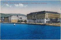 Die Verwaltungsbauten der Reederei Österreichischer Lloyd und der Statthalterei für das Österreichische Küstenland (14. Jh. - 1918). Photochromdruck 9 x 14 cm; Impressum: Stabilimento editore Milan Mandich, Trieste 1908.  Inv.-Nr. vu914pcd00356